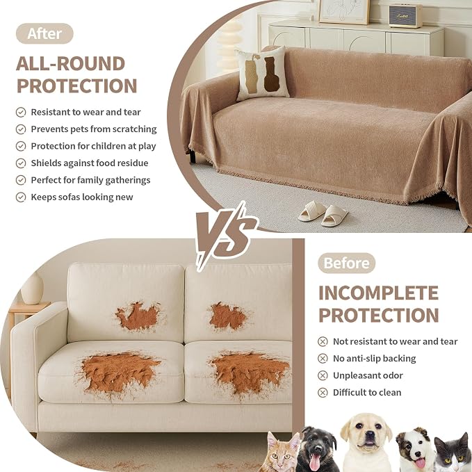 Couch Cover for Dogs, Boho Sofa Covers for 2 Cushion Couch, Chenille Sofa - Image 3