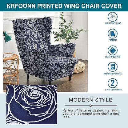 KRFOONN Wingback Chair Covers Slipcovers 2 Piece Stretch Wing Chair Covers - Image 4