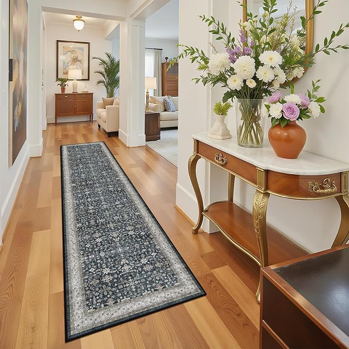 Floral Hallway Runner Rug 2x10 for Kitchen Bathroom | Non Slip;Machine - Image 8