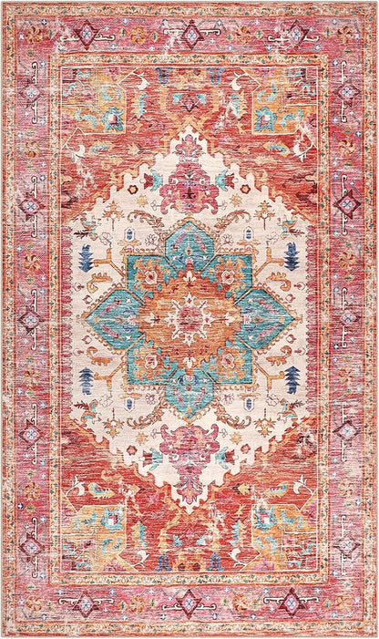 Yamaziot Washable Area Rug for Bedroom, 3x5 Non-Slip Boho Entryway Rug | Stain - Image 2