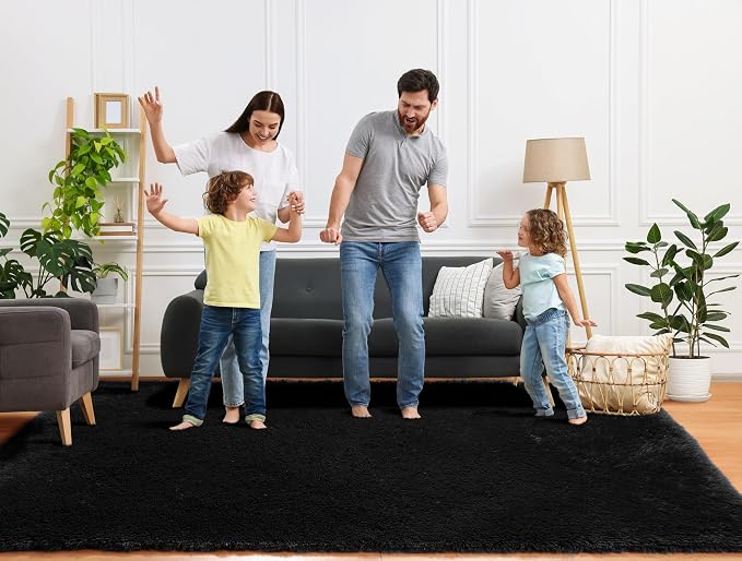 Black 6x9 Area Rugs for Living Room Bedroom, Large Fluffy Soft Plush Floor Big - Image 8