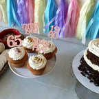 Gyufise 24Pcs 65th Birthday Cupcake Toppers Glitter Cheers to 65 Fabulous Sixty Five Vintage 1960 Cupcake Picks 65th Birthday Wedding Anniversary Party Cake Decorations Supplies Rose Gold