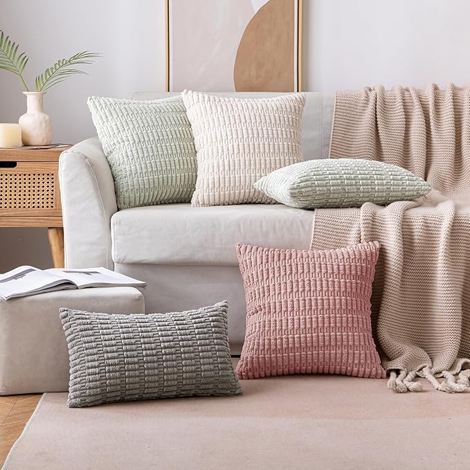 MIULEE Corduroy Decorative Throw Pillow Covers 20x20 Blush Pink Pack of 2 | - Image 3