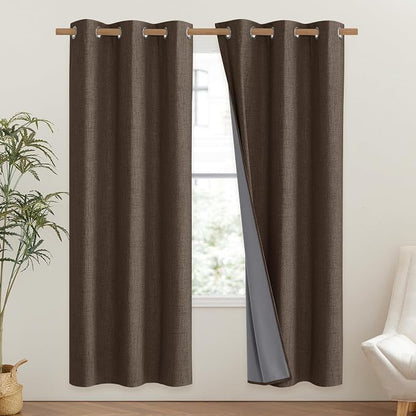 NICETOWN Coffee Vintage Linen 100% Blackout Curtains - Image 2