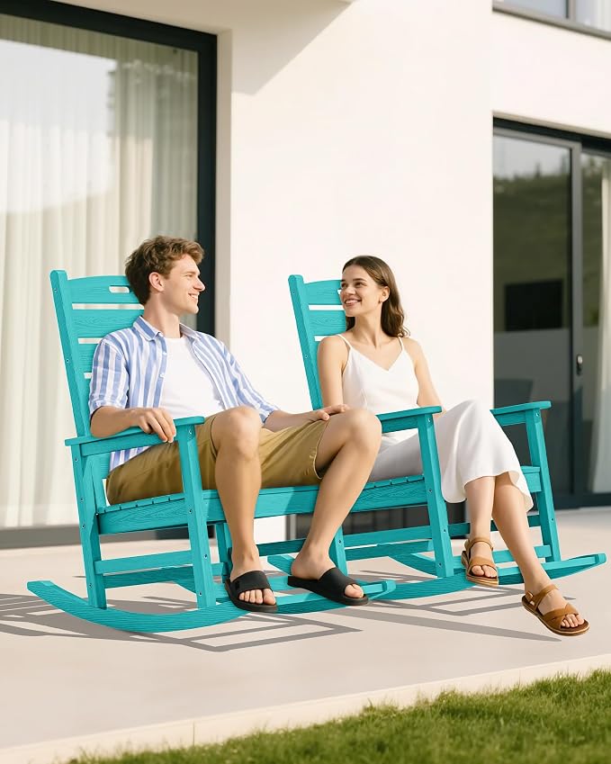 SERWALL Outdoor Rocking Chair Set of 4, Oversized HDPE Patio Rocking Chair - Image 8