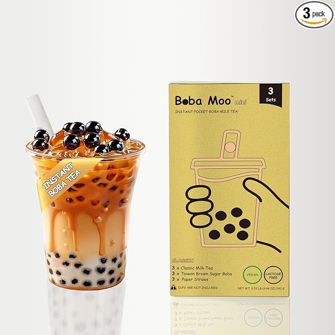 Boba Moo Mini Premium Boba Tea Kit With Classic Milk Tea Flavor - Only 10,000 Kits Yearly, Small Batch Bubble Tea Kit With Exceptional Taste & Chewiness, Vegan, Lactose-Free, 3 Servings