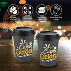 Smygoods Disposable Coffee Cups with Lids, To Go Paper Hot Cups, Coffee O'Clock Design (12 OZ, 100 Count) For Hot Beverages, Coffee, Tea, Espresso, Cocoa - Vasos Para Cafe