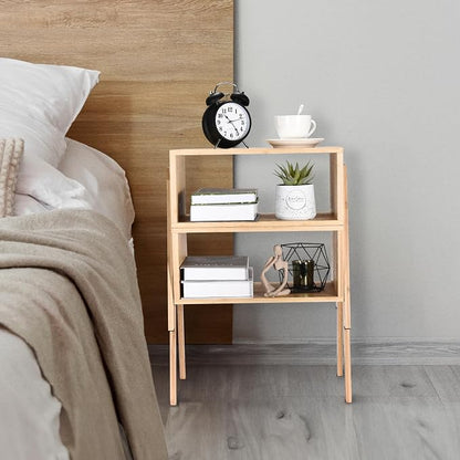 Vdomus Bamboo Stackable Nightstand Set of 2- Natural Wood Matching Side Table - Image 8