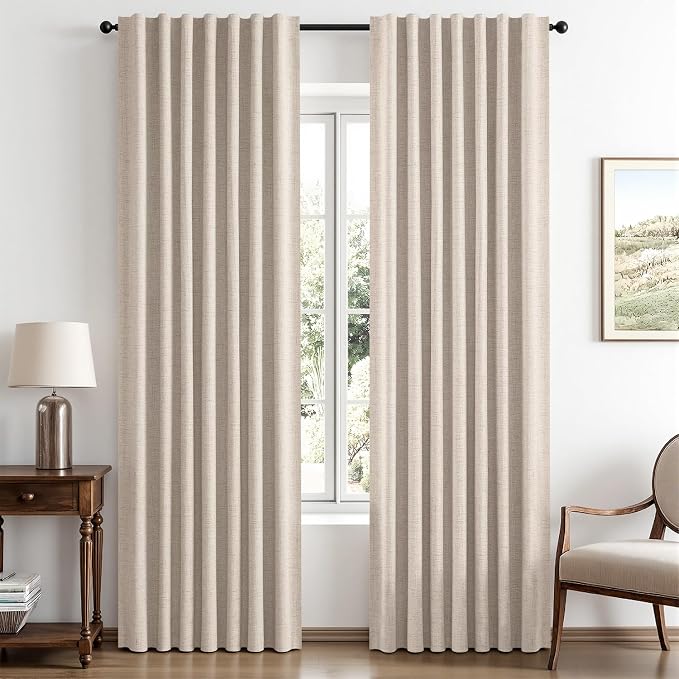 MIULEE 100% Blackout Linen Curtains 42 x 63 Inch Natural 2 Panels | Thermal by MIULEE