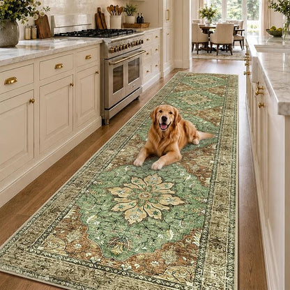 RELEANY Washable Area Rug, Runner 3'x12', Brick/Brown/Green | Non-Slip - Image 2