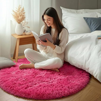 Hot Pink Round Area Rugs 4ft for Bedroom Living Room, Fluffy Circle Rug for - Image 6