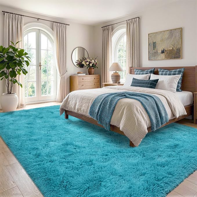 Noahas 4'x5'3'' Blue Fluffy Soft Area Rug Non-Slip - Image 3