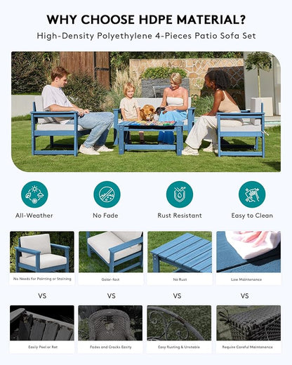 SERWALL 8 Pieces HDPE Outdoor Conversation Sofa Set - Image 2