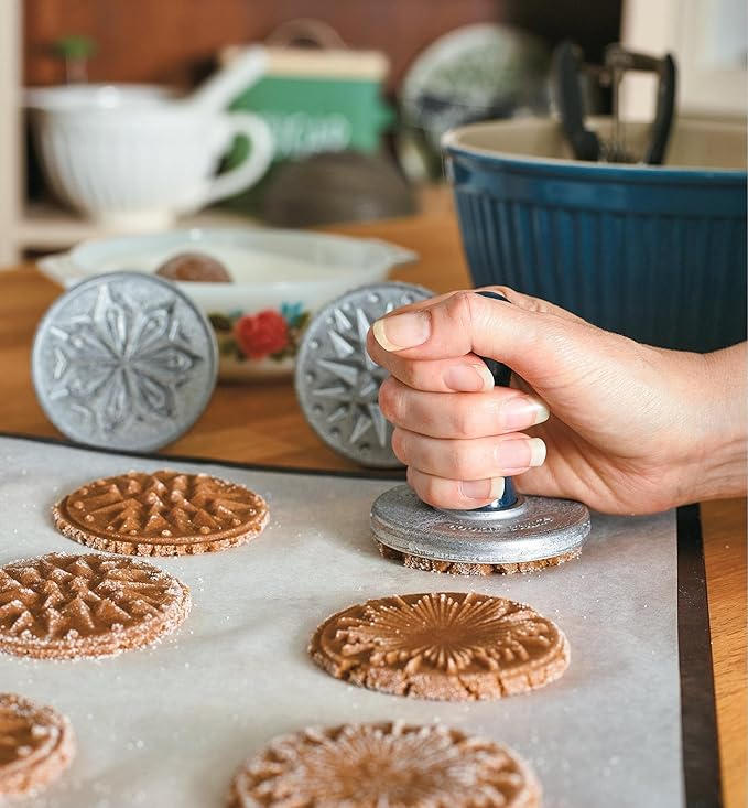 Nordic Ware Starry Night Cast Cookie Stamps, 3-inch rounds, Silver