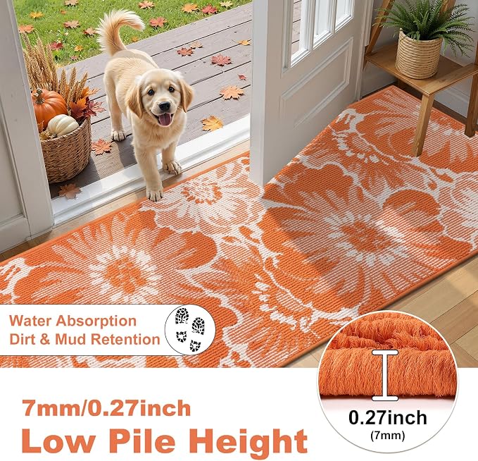 Findosom Fall Washable Area Rug 3x5, Non Slip High-Low Textured Floral Rugs - Image 5