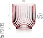 Glaver's Double Old Fashioned Rock Glasses, Set of 4 Blush Pink Whiskey Glasses, 11 oz Art Deco U-Shape Design Embossed Everyday Home Bar Glassware.
