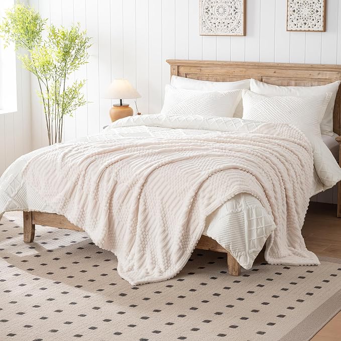 60x80 Inch Beige Twin Blanket by LUSSENAHOME