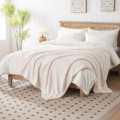 60x80 Inch Beige Twin Blanket by LUSSENAHOME