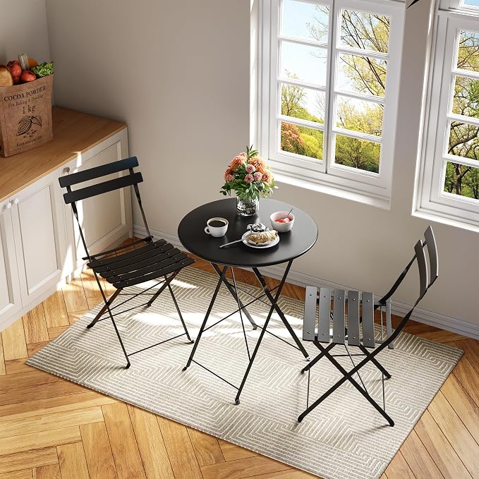 Bistro Table and Chairs Set of 2, 3 Piece Outdoor/Indoor Folding Patio Bistro - Image 2