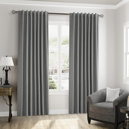 Dark Grey 100% Blackout Linen Curtains 90 Inch Length 2 Panels Set - Image 8
