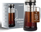 Sleek Cold Brew Coffee Pitcher & Iced Tea Maker - 1.0L/34oz Borosilicate Glass Carafe with Stainless Steel Filter, Sealed Lid & Integrated Handle, Dishwasher Safe (Black)