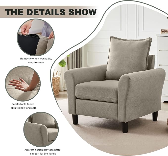 Mid-Century Accent Chairs Set of 2, Modern Linen Fabric Armchair - Image 5