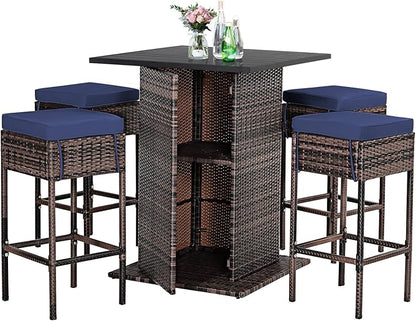 Tangkula 5 Piece Outdoor Rattan Bar Set, Patio Bar Furniture by TANGKULA