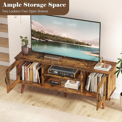 Turosur Wood TV Stand for 55 Inch TV, Mid Century Modern Entertainment Center - Image 9