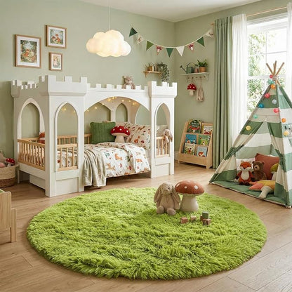 Amdrebio Grass Green Round Fluffy Kids Rug 5Ft - Image 5