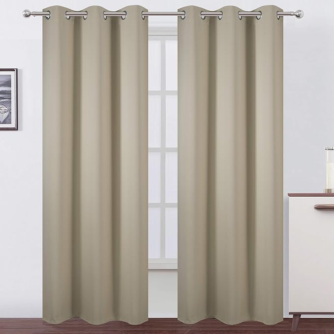 Beige Blackout Curtains 34 x 84 Inch Length/Set of 2 Curtain Panels/Thermal by Lemomo