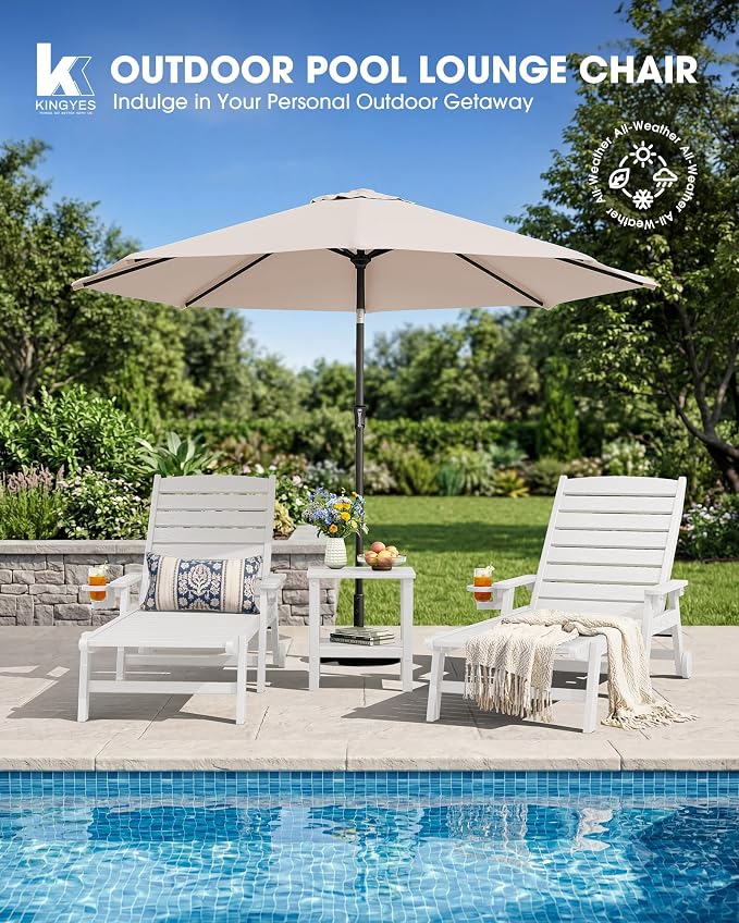 KINGYES HDPE Lounge Chair Outdoor Set of 4, Patio Chaise Lounge Recliner - Image 7