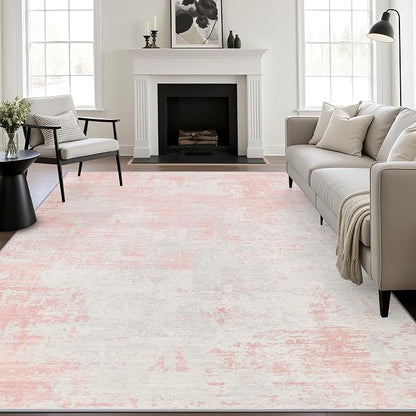 5x8 Area Rug Living Room: Modern Washable Soft Carpet Pink White | by FXRHLP
