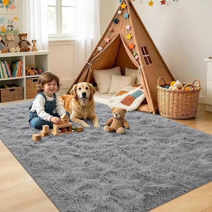 Noahas 6x9 Large Grey Fluffy Soft Area Rug Non-Slip - Image 4