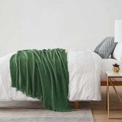 BOURINA Green Throw Blanket 50 x90 Inches Throw Textured Solid Soft Sofa Throw - Image 3