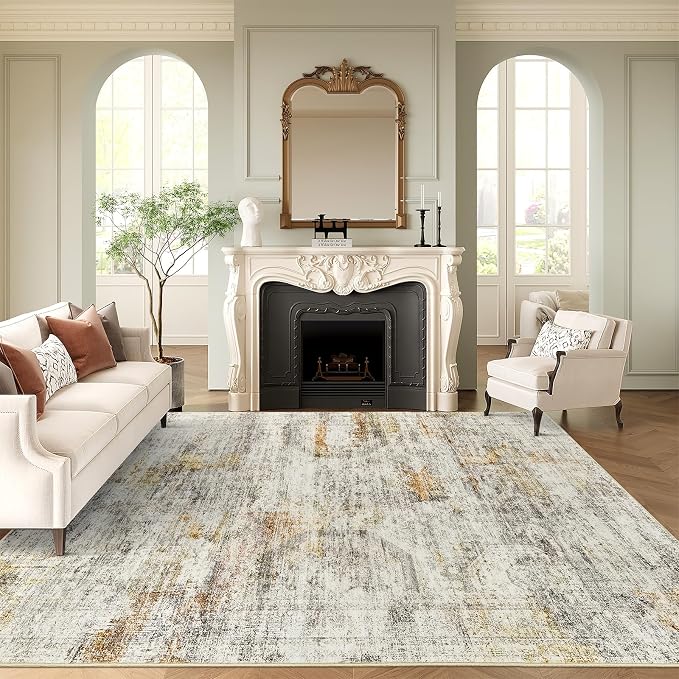 Soalmost Washable Area Rug 8x10 Large Soft Living Room Rugs Grey/Rust | Vintage - Image 2