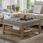 24KF Large Square Upholstered Tufted Linen Ottoman Coffee Table, Large Footrest by WEMARTHOMEDECOR