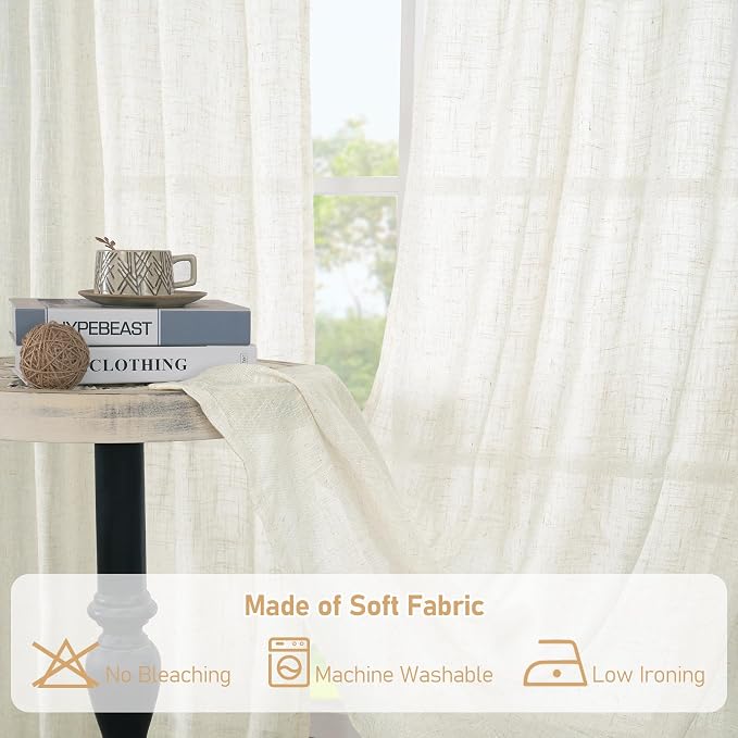 Light Filtering Sheer Linen Curtains 84 inches Long, Linen Textured Semi Sheer - Image 9