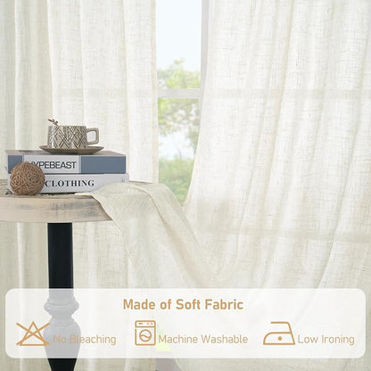Light Filtering Sheer Linen Curtains 84 inches Long, Linen Textured Semi Sheer - Image 9