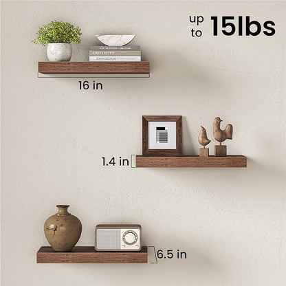 Fun Memories 16 Inch Floating Shelves Wall-Mounted, Engineered Wood Wall Shelves - Image 3