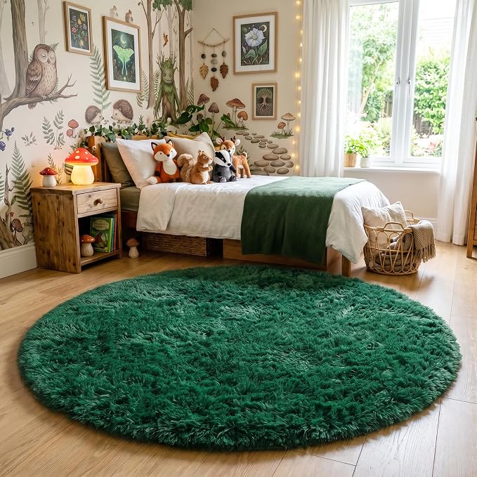 Amdrebio Dark Green Round Fuzzy Rug 4Ft - Image 8