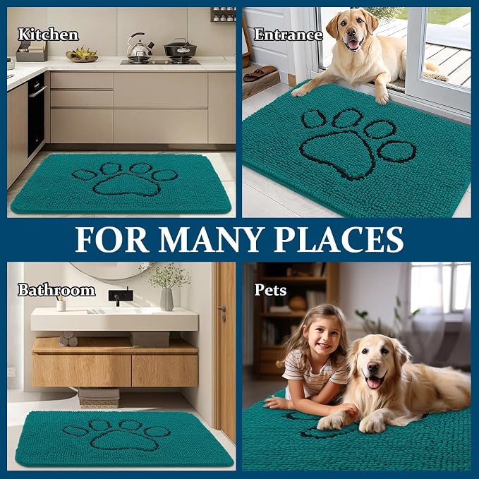 OLANLY Dog Door Mat for Muddy Paws 30x20, Paw Print Design Chenille Mud Mat | - Image 8