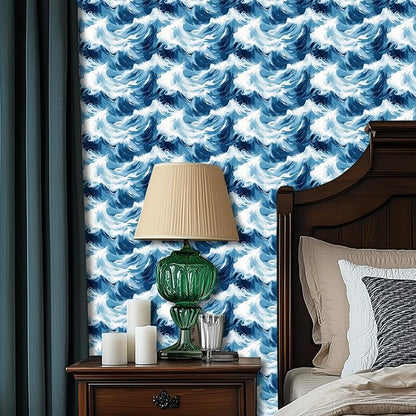 HOMETITUTE Blue Wave Pattern Wallpaper Peel and Stick Self Adhesive Vinyl Wall - Image 3