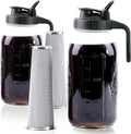 Cold Brew Coffee Maker 64 Oz Mason Jar Iced Coffee Maker 2 Set Half Gallon Glass Pitcher With Pour Spout Lids 2 Quart Wide Mouth Cold Brew Pitcher With Strainer For Fridge, Lemonade, Cold Brew, Milk
