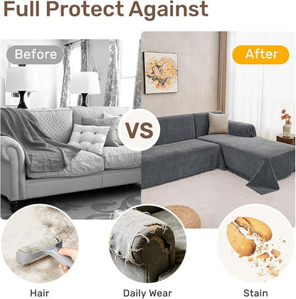2 Pieces Sectional Couch Covers L Shaped Cover XXL Dark Gray | Thick Washable - Image 4