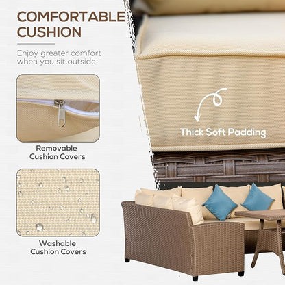 Outsunny 6 Piece Patio Furniture Set, PE Wicker Outdoor Furniture Conversation - Image 3