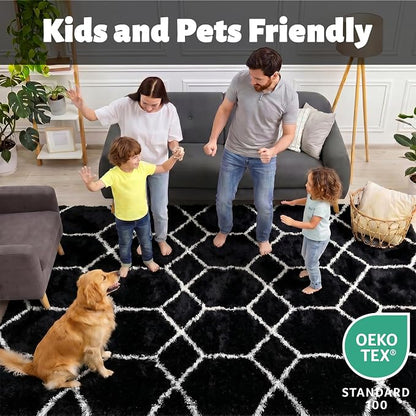 Area Rugs for Living Room, 7x10 Fluffy Black and White Modern Bedroom Rug | - Image 3