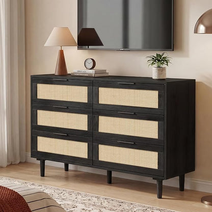 FUQARHY 6 Drawer Dresser Rattan Dresser Modern Chest - Image 7