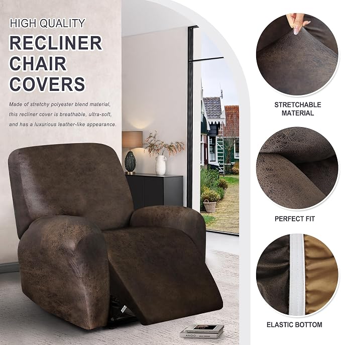 ANARACHON Leather Look Recliner Chair Covers, 4-Pieces Stretch Recliner Cover - Image 4