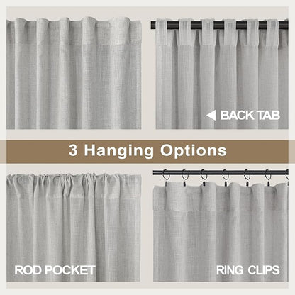 Gray Curtains 54 Inch Length for Boys Bedroom 2 Panels Pocket Back Tab Linen - Image 5