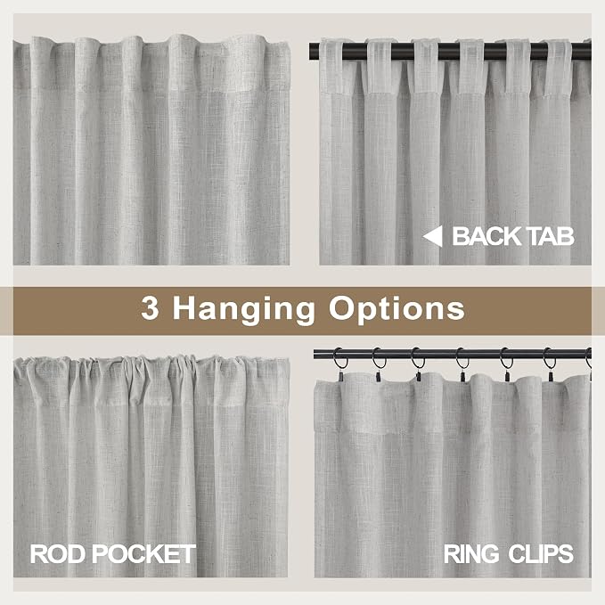 Grey Curtains 38 Inch Width for Kitchen Windows 2 Panels Back Tab Rod Pocket - Image 5
